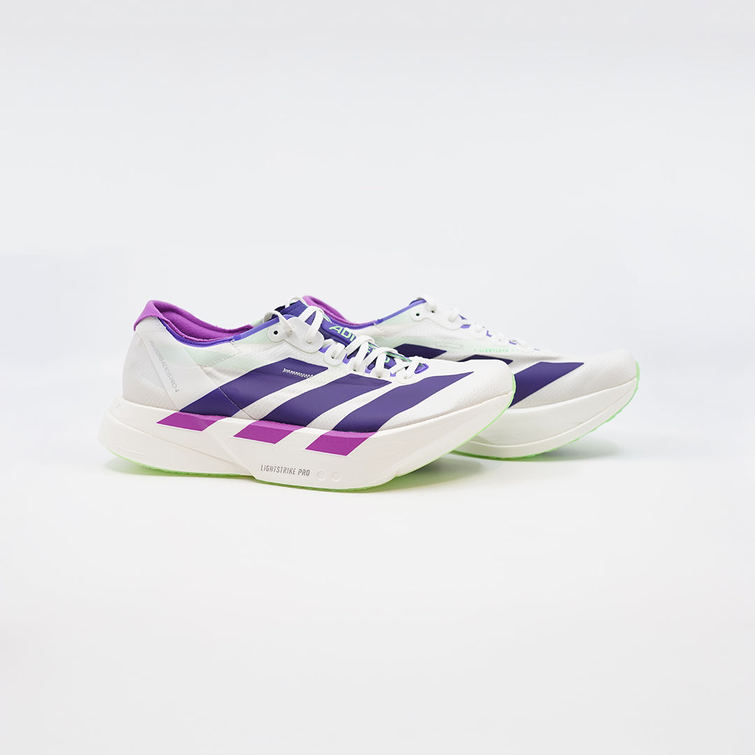 Adidas Adizero Adios Pro 4 - Core White/Collegiate Purple/Lime Burst ( CCACHE RUNNING Adidas Adizero Adios Pro 4 - Core White/Collegiate Purple/Lime Burst ( CCACHE RUNNING