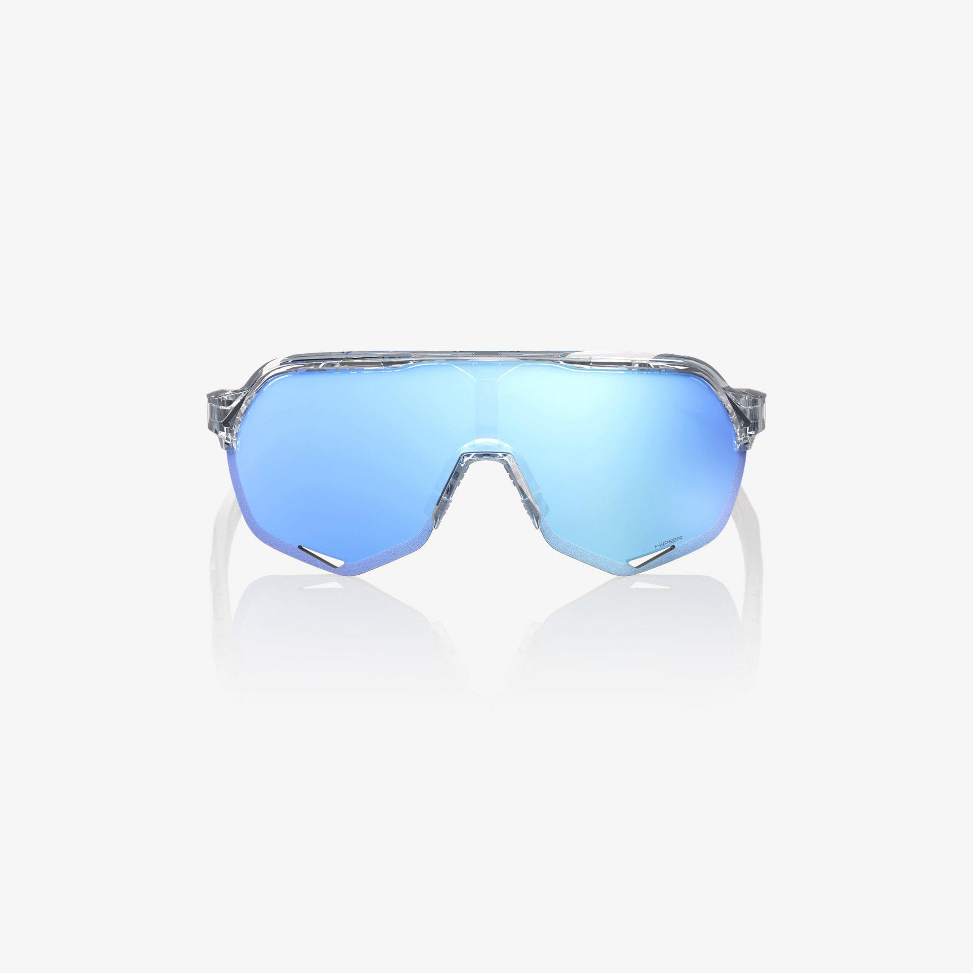 100-s2-sunglasses-polished-translucent-clear-hiper-blue-mirror-lens-front