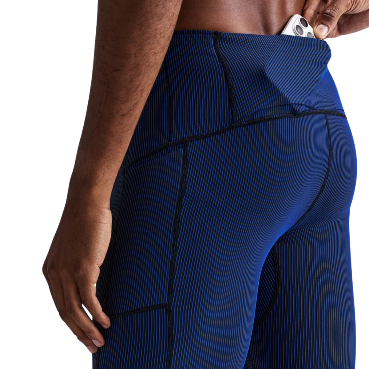 Bandit Running Striped Cadence™ Half Tights - Black/Bauhaus Blue