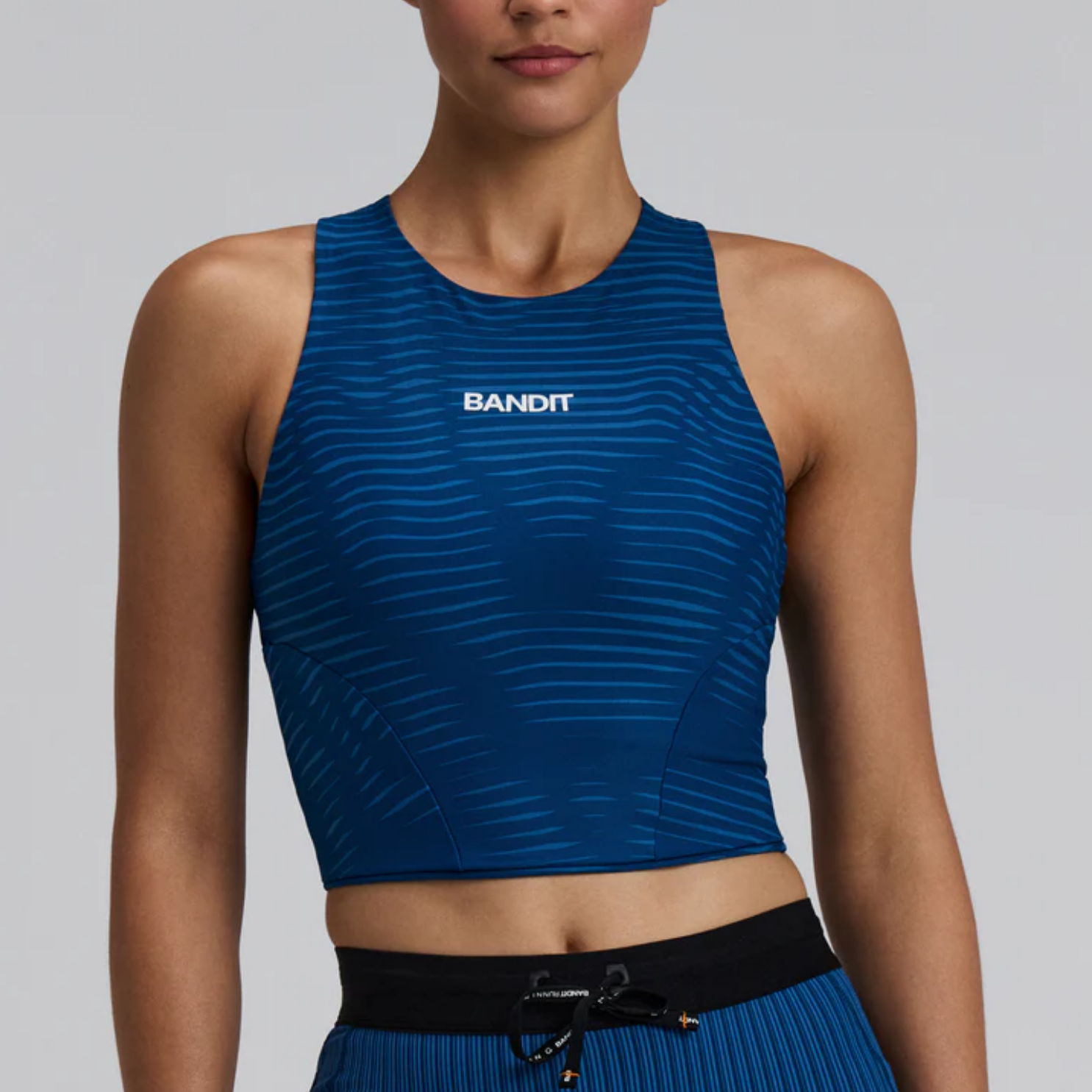 Bandit Running Women's Stamina™ Race Crop - Organic Stripe/Ink Blue