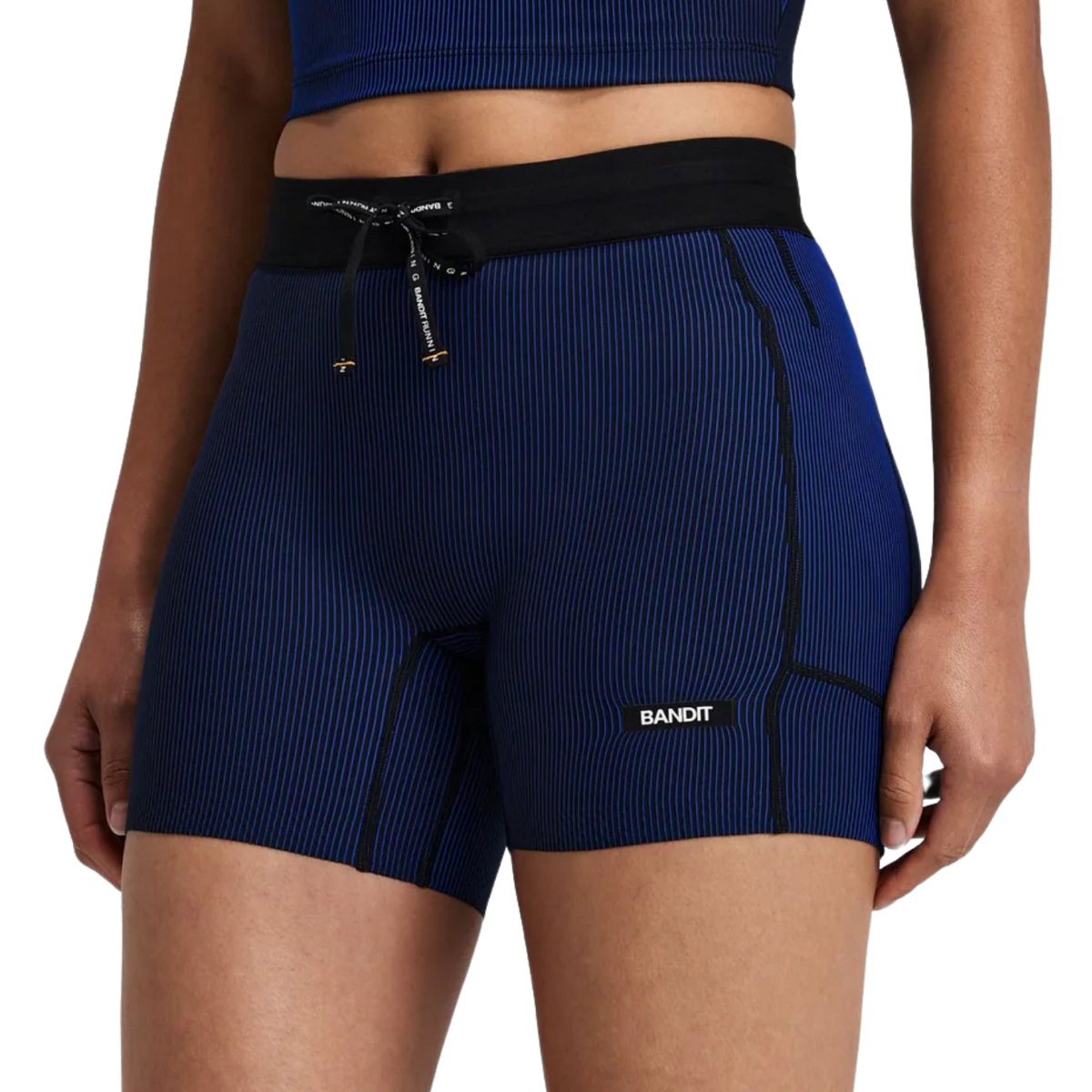 Bandit Running Women's Striped Cadence™ 5" Compression Shorts - Black/Bauhaus Blue