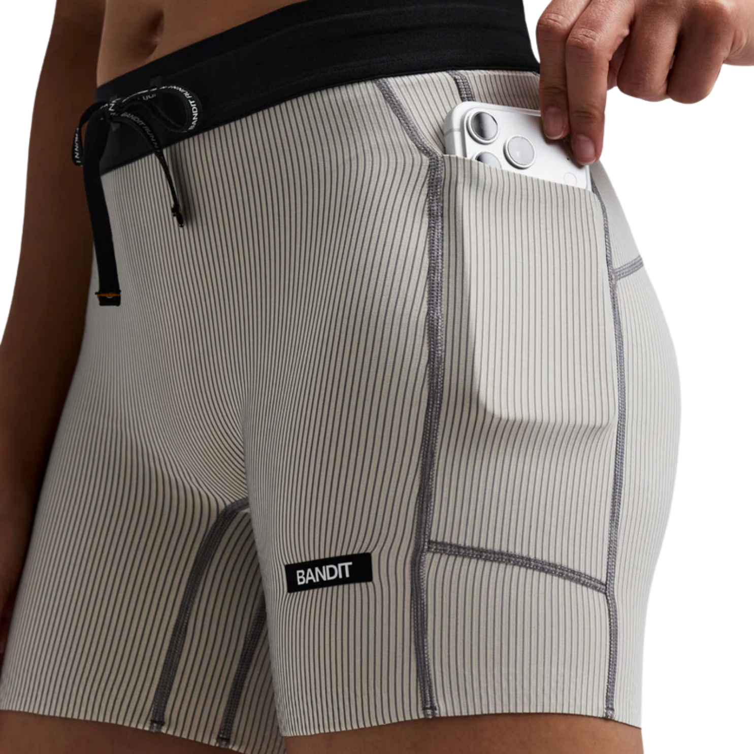 Bandit Running Women's Striped Cadence™ 5" Compression Shorts - Plaster/Slate