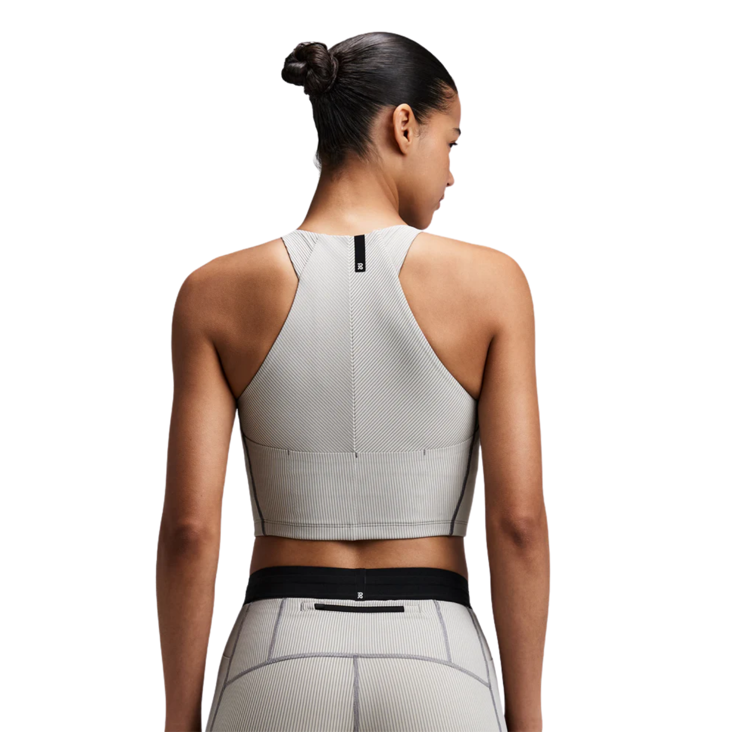 Bandit Running Women's Striped Cadence™ Zip Front Race Crop - Plaster/Slate