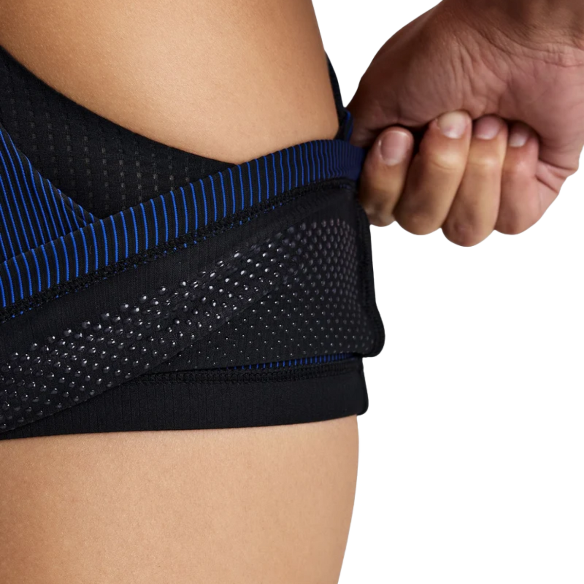 Bandit Running Women's Striped Cadence™ Zip Front T-Back Race Crop - Black/Bauhaus Blue