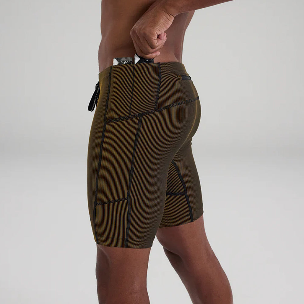 Bandit Running Striped Cadence 7 Pocket Half Tights - Black/Dijon