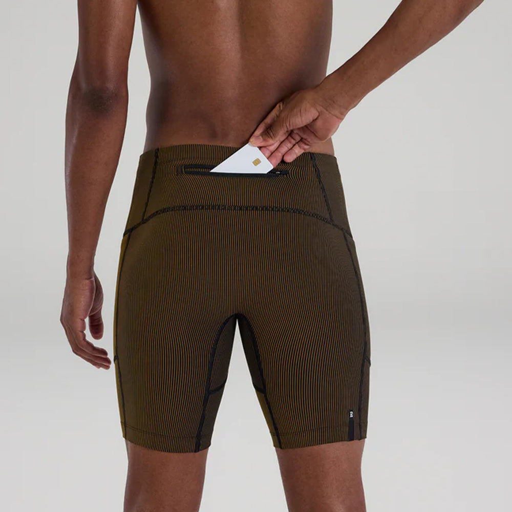 Bandit Running Striped Cadence 7 Pocket Half Tights - Black/Dijon