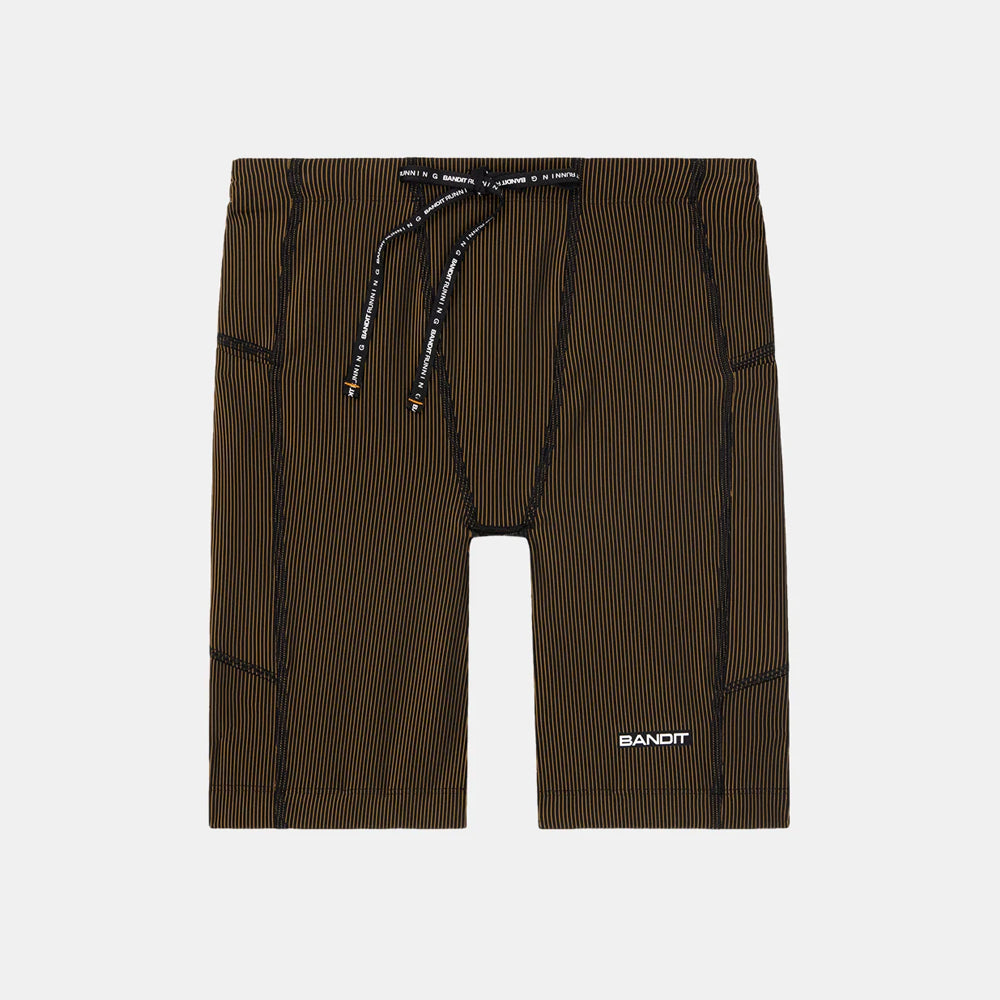 Bandit Running Striped Cadence 7 Pocket Half Tights - Black/Dijon