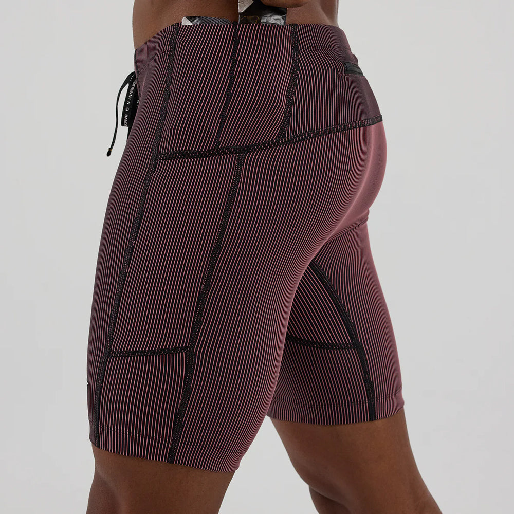 Bandit Running Striped Cadence 7 Pocket Half Tights - Black/Mauve