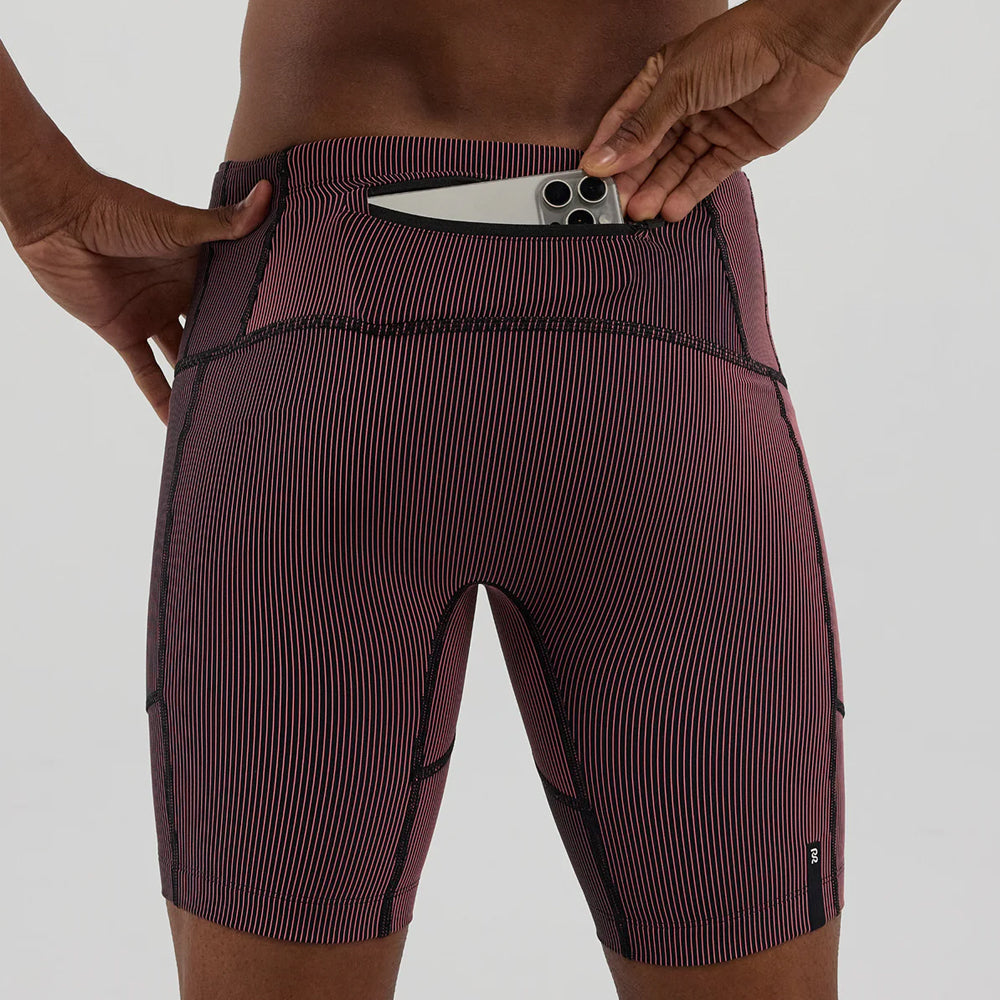 Bandit Running Striped Cadence 7 Pocket Half Tights - Black/Mauve