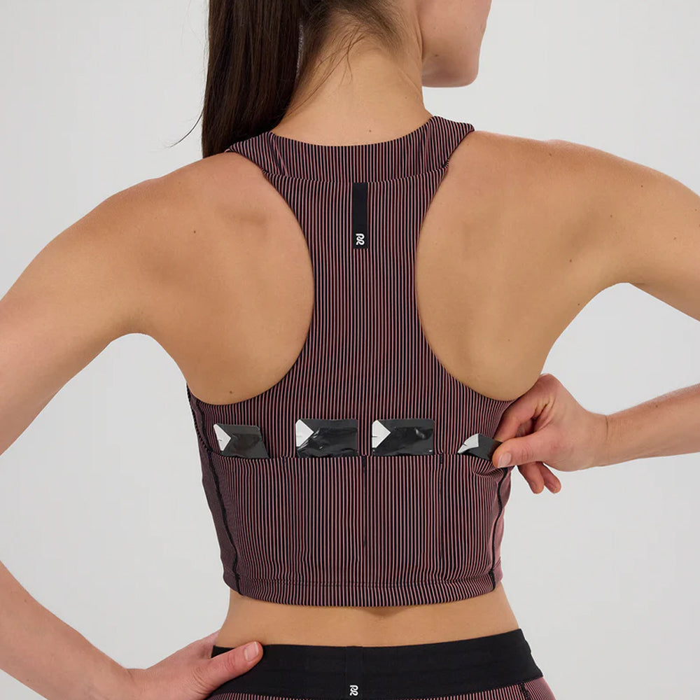 Bandit Running Striped Cadence Zip Front Race Crop - Black/Mauve