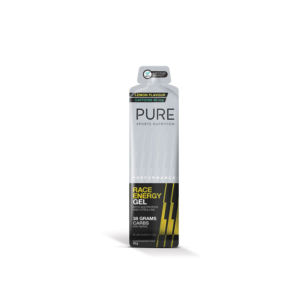 PURE Performance + Race Energy Gel 70g - Lemon + Caffeine (Single Serving)